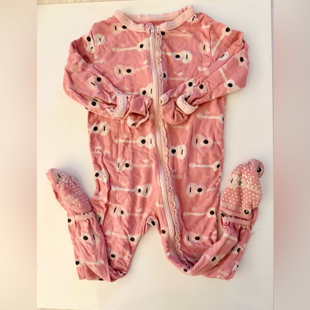 Kickee Pants Pink Guitar Print Footed One-Piece Pajama